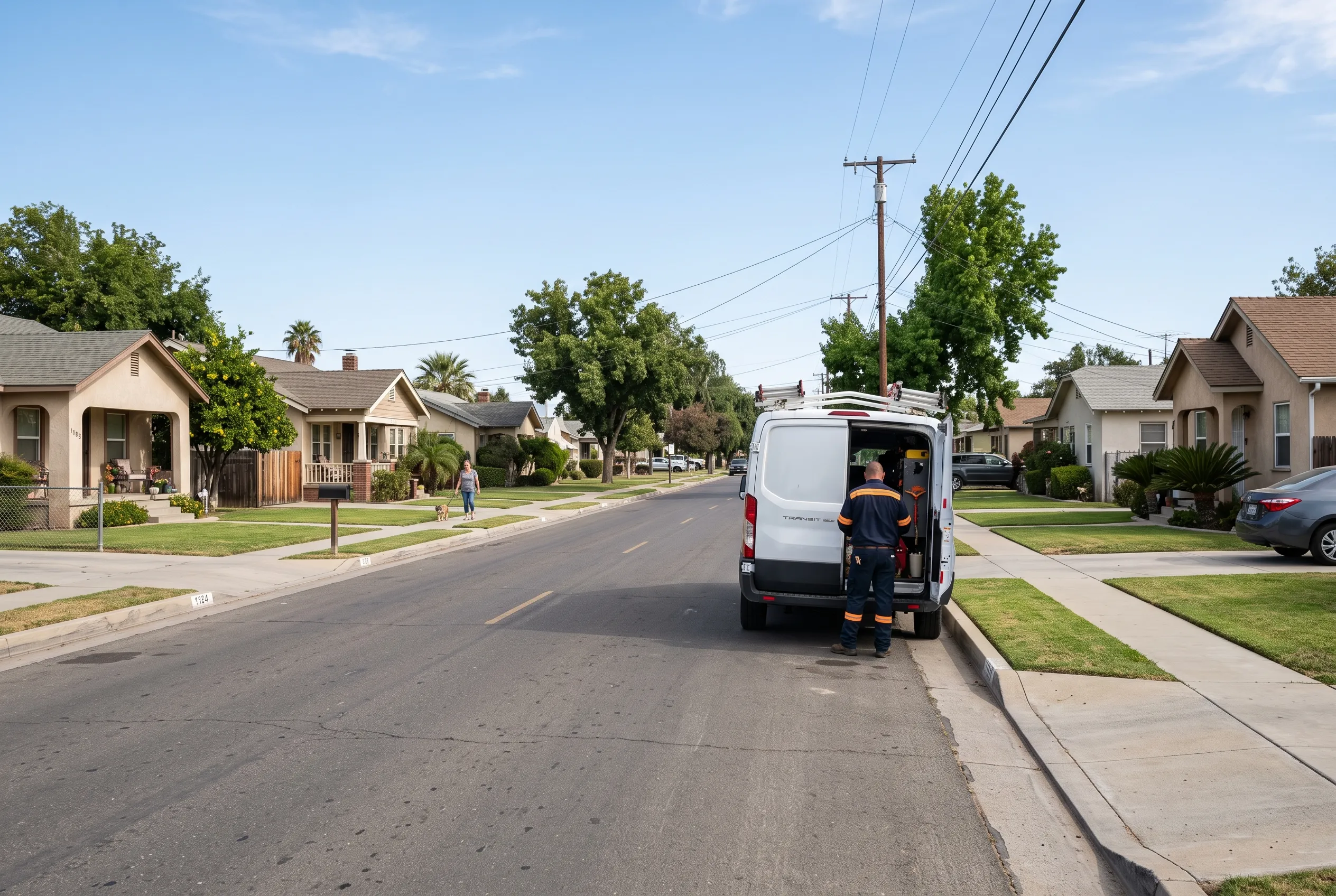 Residential street in Pixley, CA served by local plumber